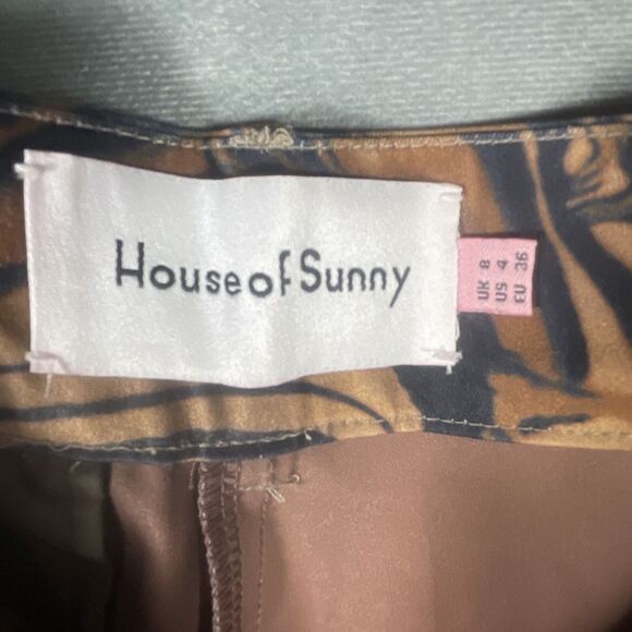 House Of Sunny Mahogany Paradise Party Brown Black‎ Pants Flare Pants Women SZ 4 - Picture 3 of 11